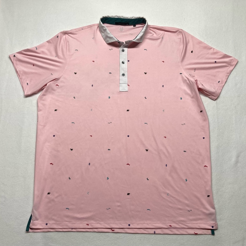 Greyson‎ Golf Polo Mens Sz XXL Spirit Of Louisiana Print Pink White EUC